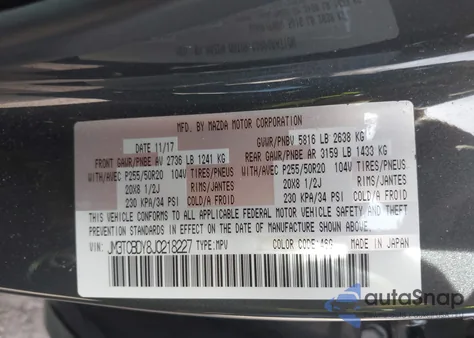 2018 Mazda Cx-9 Grand Touring z USA, uszkodzony, nr VIN JM3TCBDY8J0218227